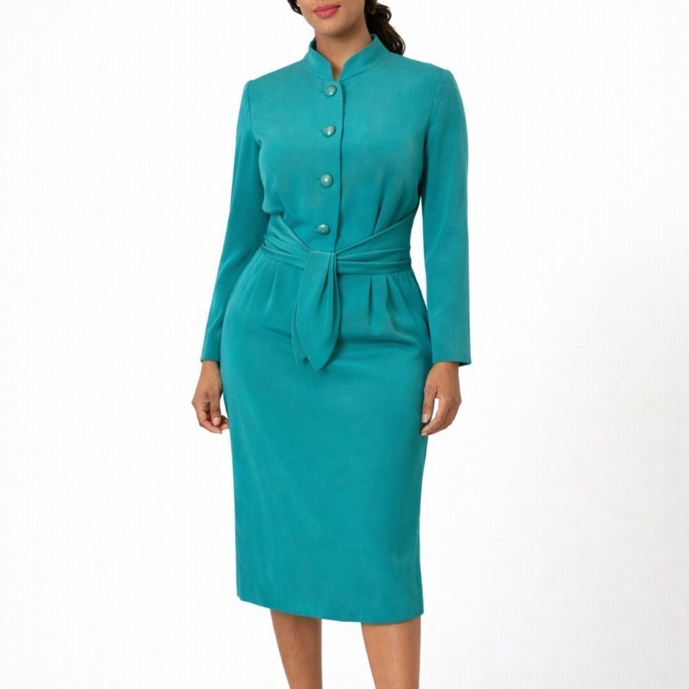 Vintage Mirella Cavorso Neiman Marcus Vintage Silk Teal Midi Dress